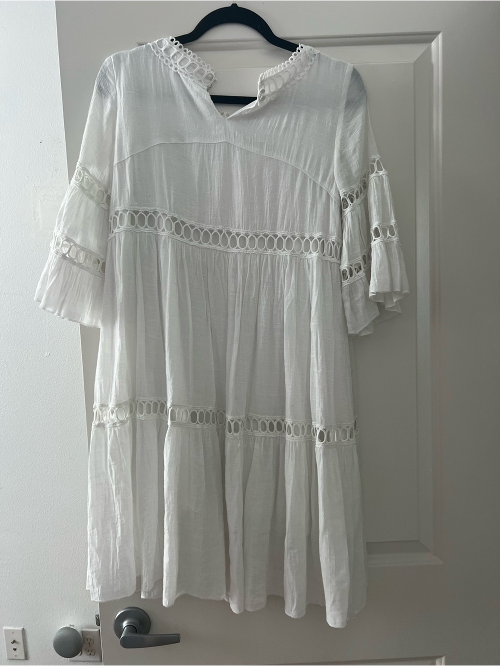 Listicle White Mini Dress with Crochet Trim - Picture 3 of 5